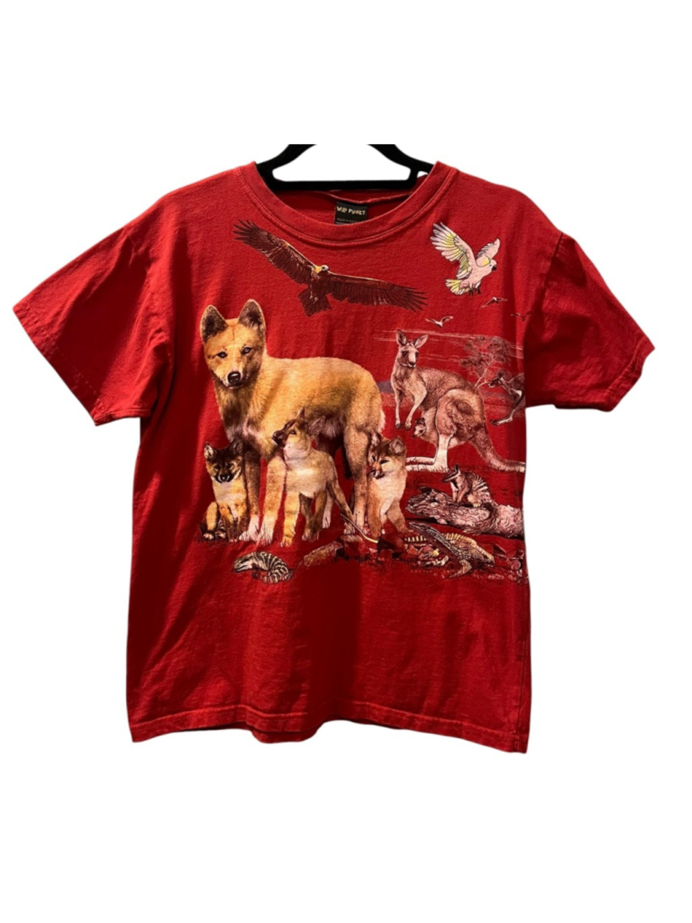 Vintage 90s Wild Planet Outback Habitat Red T-Shirt Small Australia Dingo Cotton